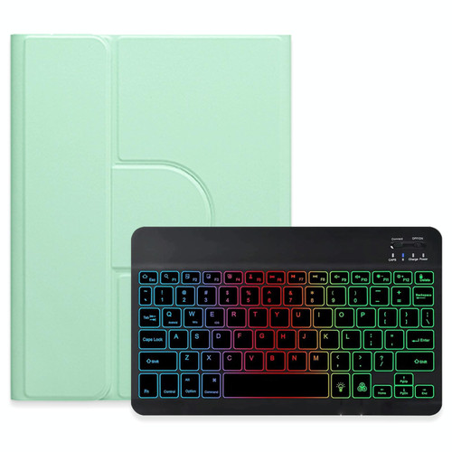 For iPad 10th Gen 10.9 2022 Three-color Backlight Black 360 Degree Rotatable Bluetooth Keyboard Leather Case(Mint Green)