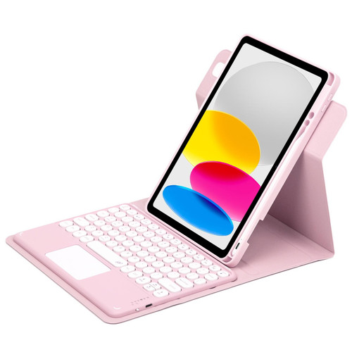 For iPad 10th Gen 10.9 2022 Round Button 360 Degree Rotatable Bluetooth Keyboard Leather Case with Touchpad(Pink)
