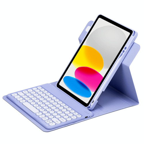 For iPad 10th Gen 10.9 2022 Round Button 360 Degree Rotatable Bluetooth Keyboard Leather Case(Light Purple)