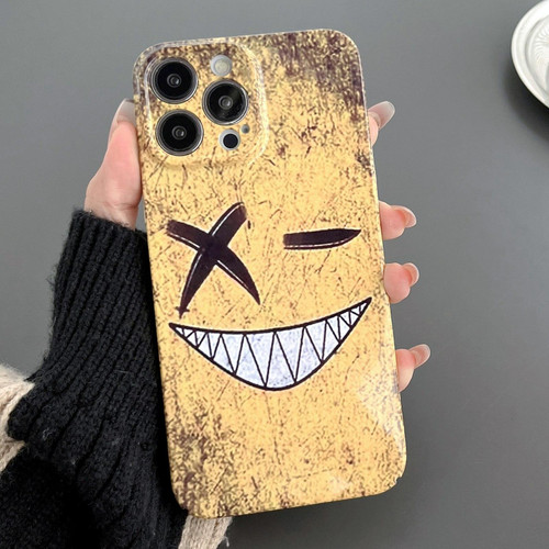 For iPhone 13 Pro Max Painted Pattern Precise Hole PC Phone Case(Yellow Background Smiling)