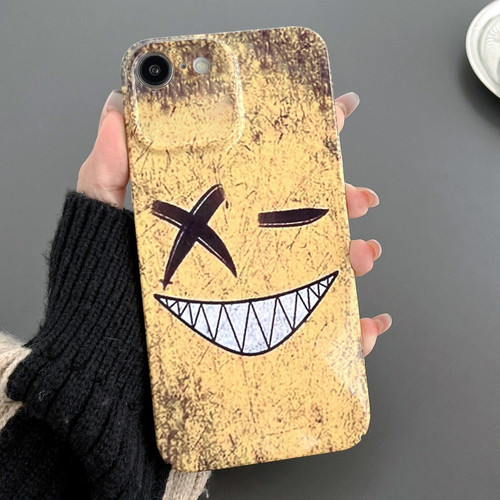 For iPhone SE 2022 / 2020 / 8 / 7 Painted Pattern Precise Hole PC Phone Case(Yellow Background Smiling)