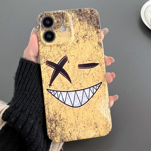 For iPhone 12 Painted Pattern Precise Hole PC Phone Case(Yellow Background Smiling)