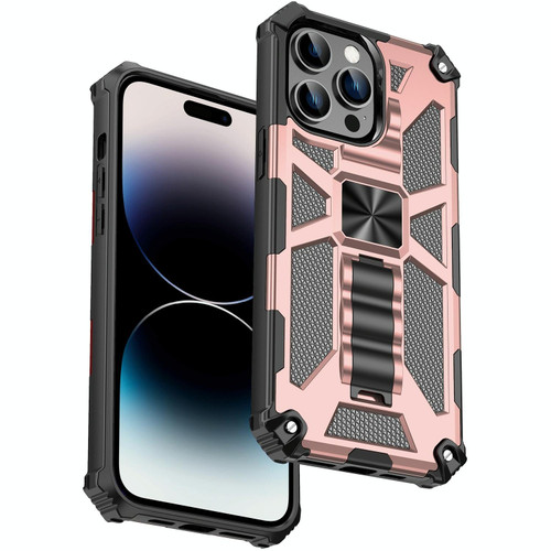 For iPhone 14 Pro Armor Shockproof TPU + PC Magnetic Protective Phone Case with Holder(Rose Gold)