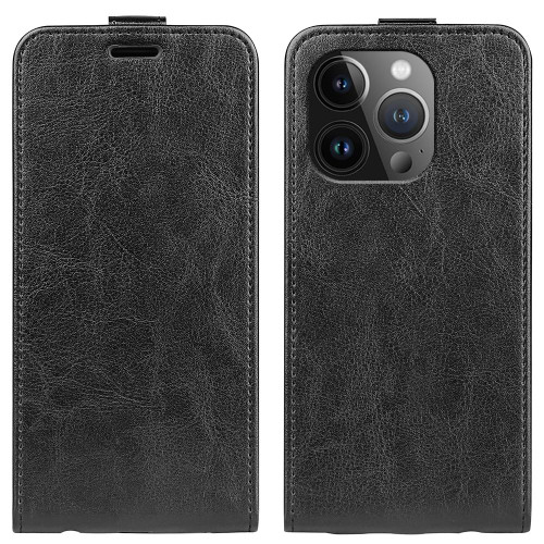 For iPhone 15 Pro Max R64 Texture Single Vertical Flip Leather Phone Case(Black)