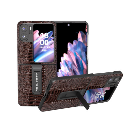 For OPPO Find N2 Flip ABEEL Genuine Leather Weilai Series Phone Case with Holder(Coffee)
