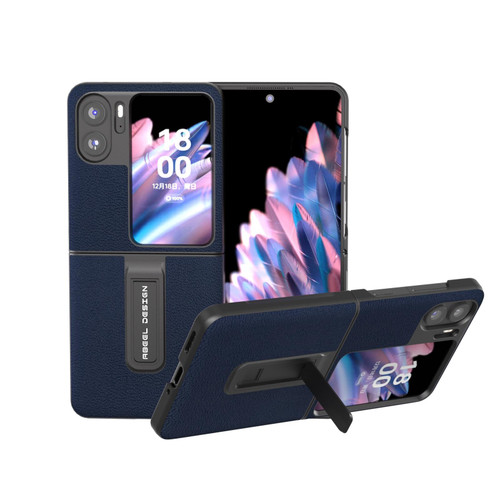 For OPPO Find N2 Flip ABEEL Genuine Leather Luolai Series Phone Case with Holder(Dark Blue)