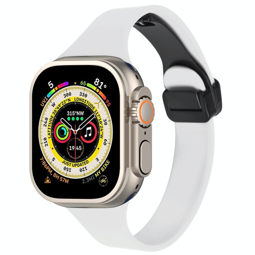 For Apple Watch Ultra 49mm Magnetic Buckle Slim Silicone Watch Band(White) For Apple Watch Ultra 49mm Magnetic Buckle Slim Silicone Watch Band(White)