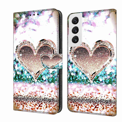 For Samsung Galaxy S22 Crystal 3D Shockproof Protective Leather Phone Case(Pink Diamond Heart)