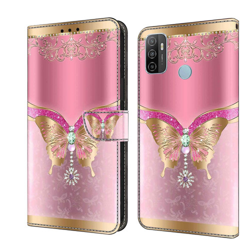 For Samsung Galaxy A33 5G Crystal 3D Shockproof Protective Leather Phone Case(Pink Bottom Butterfly)