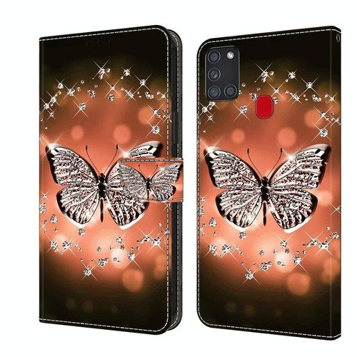 For Samsung Galaxy A21s Crystal 3D Shockproof Protective Leather Phone Case(Crystal Butterfly)