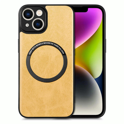 For iPhone 14 Plus Solid Color Leather Skin Back Cover Phone Case(Yellow)