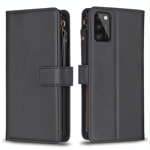 For Samsung Galaxy A41 9 Card Slots Zipper Wallet Leather Flip Phone Case(Black)