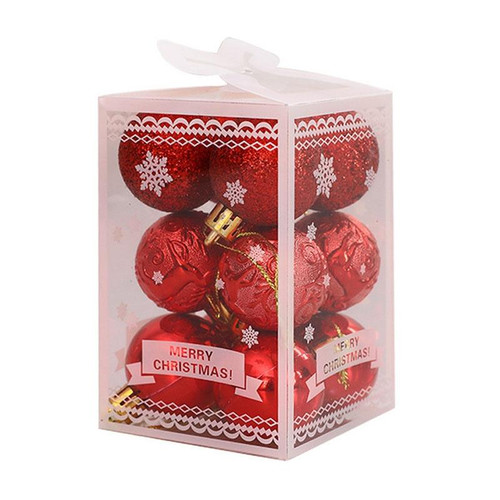 12pcs/pack 4cm Christmas Ball Special Shape + Glitter + Bright Set(Red)