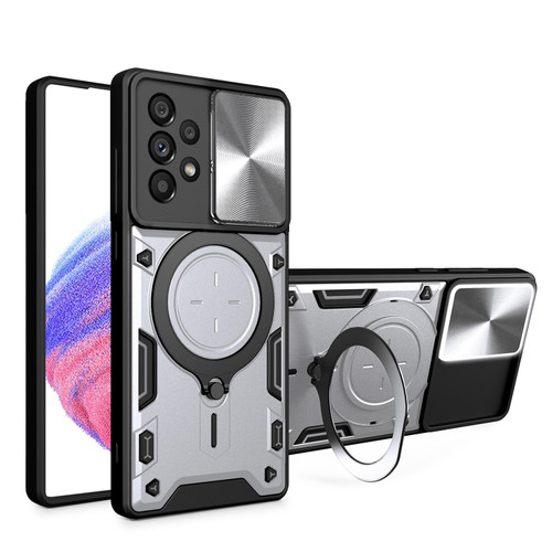 For Samsung Galaxy A53 CD Texture Sliding Camshield Magnetic Holder Phone Case(Silver)