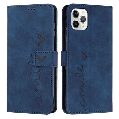 For iPhone 13 Pro Max Skin Feel Heart Pattern Leather Phone Case (Blue)