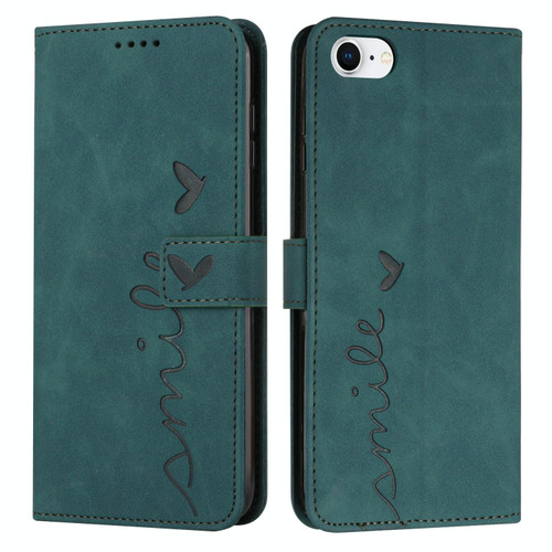 For iPhone SE 2022 / SE 2020 / 8 / 7 Skin Feel Heart Pattern Leather Phone Case(Green)