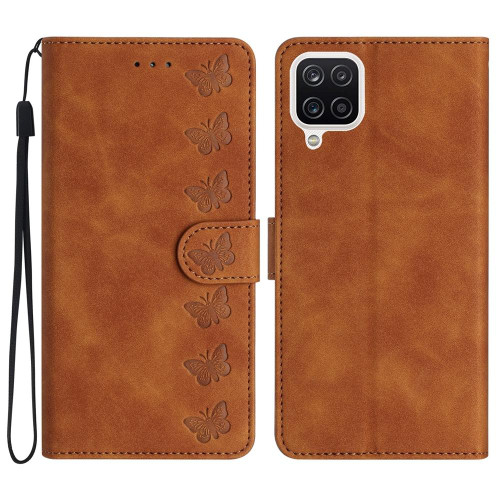 For Samsung Galaxy A22 4G Seven Butterflies Embossed Leather Phone Case(Brown)