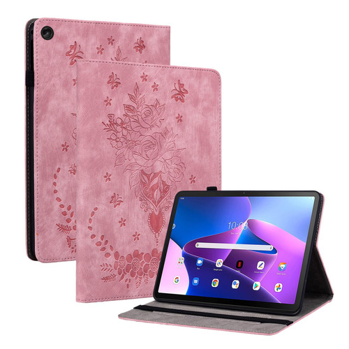 For Lenovo Tab M10 Plus 10.6 3rd Gen Butterfly Rose Embossed Leather Tablet Case(Pink)