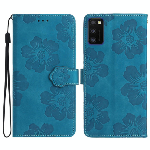 For Samsung Galaxy A41 Flower Embossing Pattern Leather Phone Case(Blue)