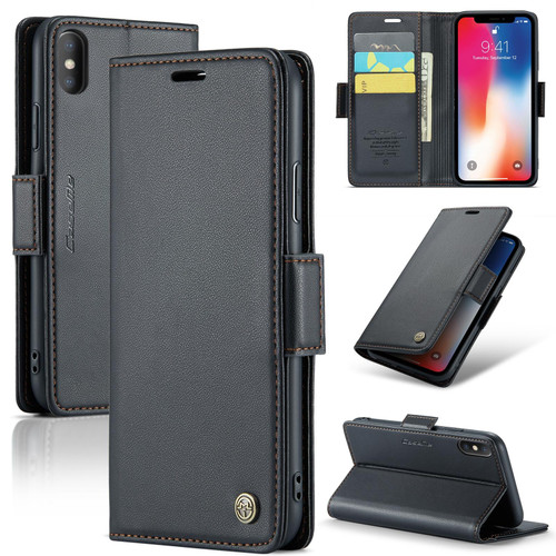 For iPhone XS Max CaseMe 023 Butterfly Buckle Litchi Texture RFID Anti-theft Leather Phone Case(Black)