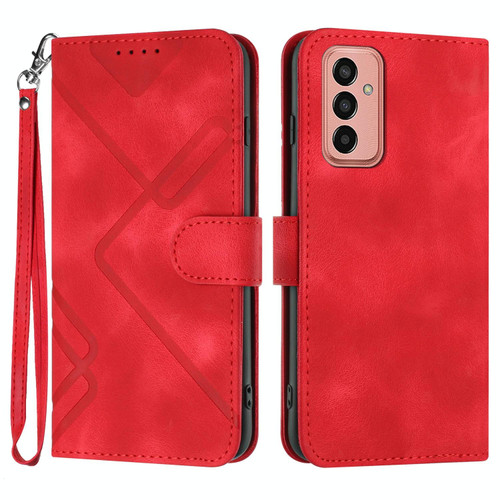 For Samsung Galaxy M13 India / F13 Line Pattern Skin Feel Leather Phone Case(Red)
