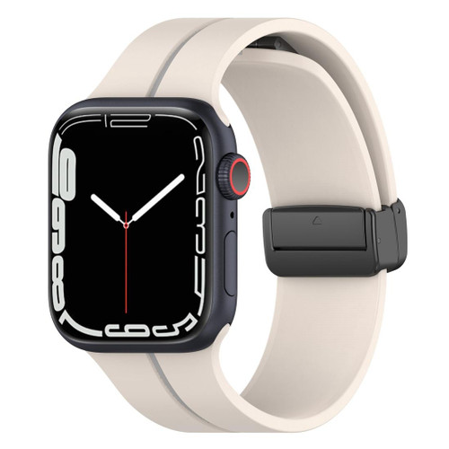 Two Color Folding Buckle Silicone Watch Band For Apple Watch 6 40mm(Starlight+Grey)