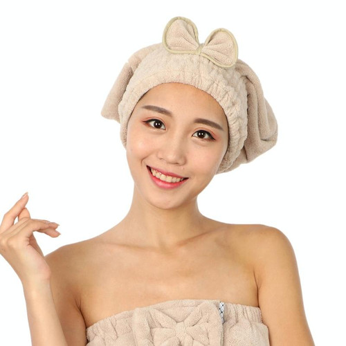 Coral Velvet Soft Absorbent Dry Cap No Hair Loss Coral Velvet Shower Cap(Wrapped Bow Brown)