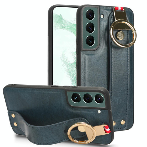 For Samsung Galaxy S22 5G Wristband Leather Back Phone Case(Blue)