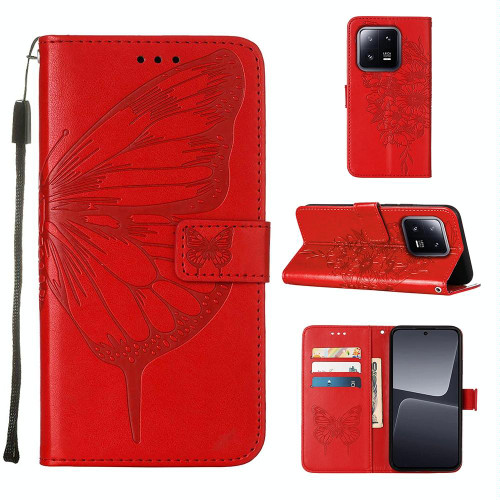 For Xiaomi 13 Pro Embossed Butterfly Leather Phone Case(Red)