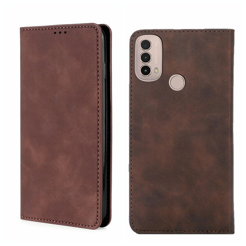 For Motorola Moto E40 Skin Feel Magnetic Horizontal Flip Leather Phone Case(Dark Brown) For Motorola Moto E40 Skin Feel Magnetic Horizontal Flip Leather Phone Case(Dark Brown)