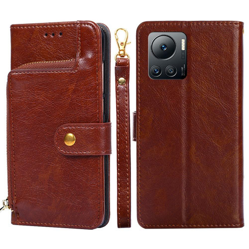 For Infinix Note 12 VIP Zipper Bag Leather Phone Case(Brown)