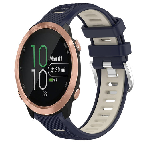 For Garmin Forerunner 645 Music 20mm Sports Two-Color Steel Buckle Silicone Watch Band(Midnight Blue+Starlight)