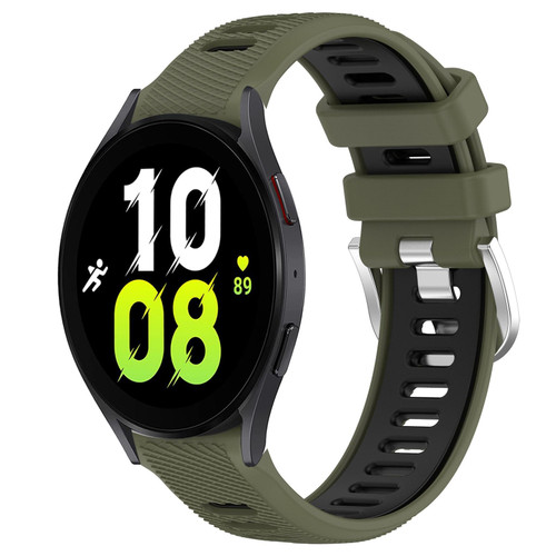 For Samsung Galaxy Watch5 44mm 20mm Sports Two-Color Steel Buckle Silicone Watch Band(Army Green+Black)