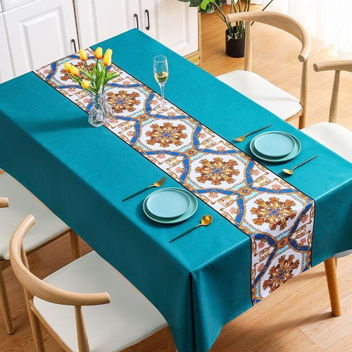PVC Waterproof Oil-proof Embroidery Yarn Tablecloth, Size: 100x160cm(Ethnic Blue)