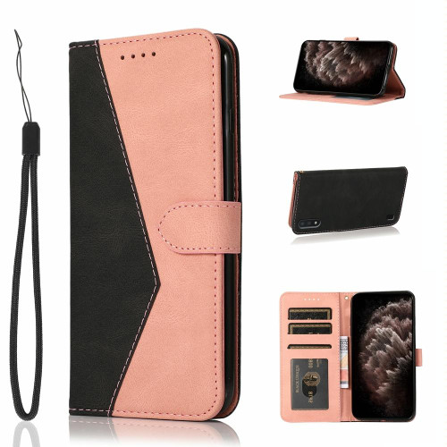 For Samsung Galaxy A01 Dual-color Stitching Leather Phone Case(Black Rose Gold)