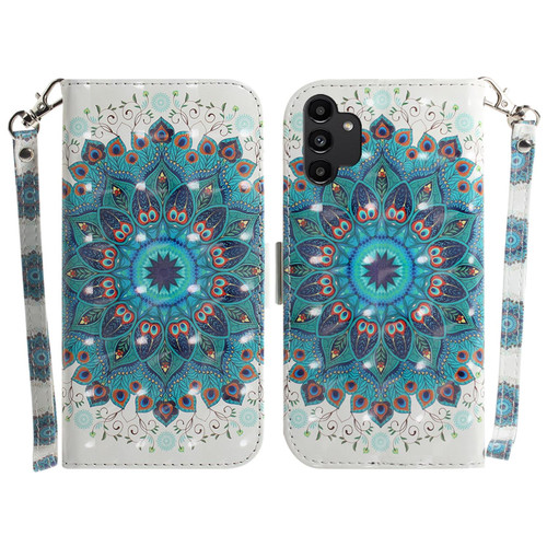 For Samsung Galaxy A13 4G 3D Colored Horizontal Flip Leather Phone Case(Peacock Wreath)