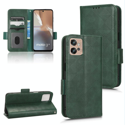 For Motorola Moto G32 Symmetrical Triangle Leather Phone Case(Green)