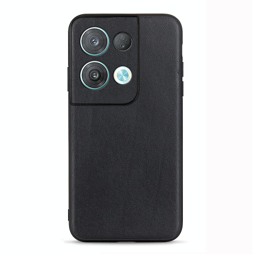 For OPPO Reno8 Accurate Hole Lambskin Texture Genuine Leather Phone Case(Black)