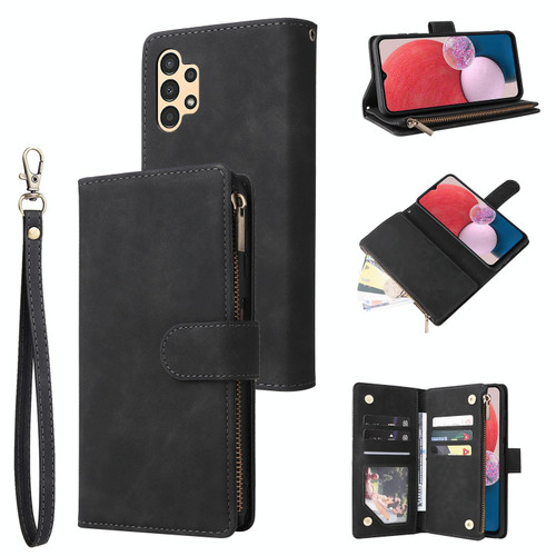 For Samsung Galaxy A13 4G Multifunctional Frosted Zipper Wallet Leather Phone Case(Black)
