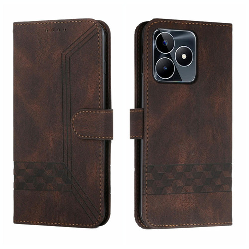 For Realme C53 Cubic Skin Feel Flip Leather Phone Case(Brown)