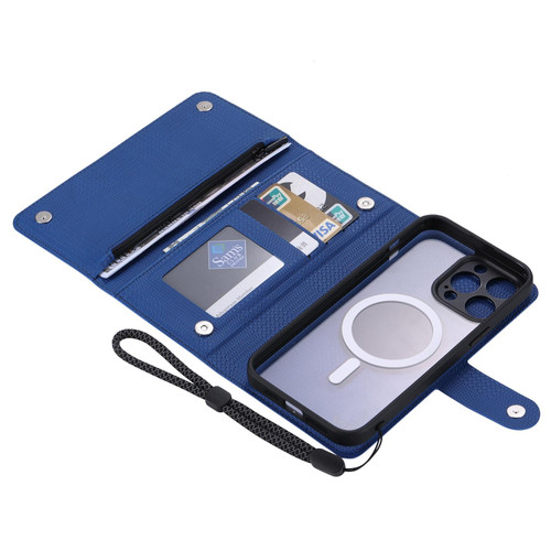 For iPhone 14 Pro Max ViLi GHB Series MagSafe Magnetic Zipper Leather Phone Case(Blue)