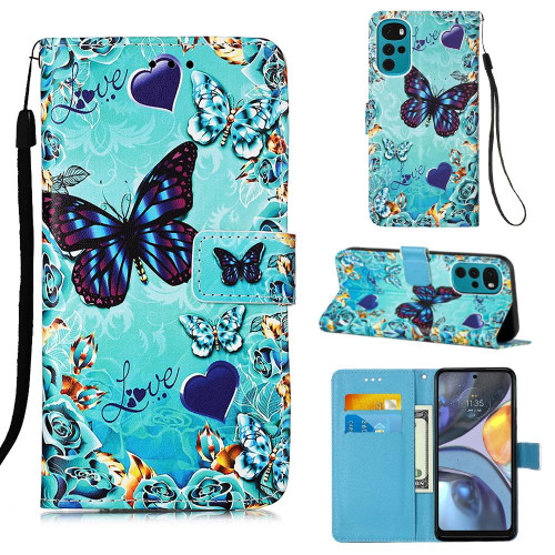 For Motorola Moto G22 Colored Drawing Plain Weave Leather Phone Case(Heart Butterfly)