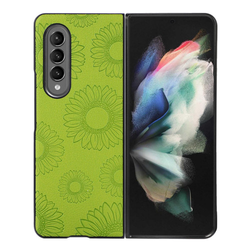For Samsung Galaxy Z Fold4 Sunflower Pattern PU+TPU+PC Shockproof Phone Case(Light Green)