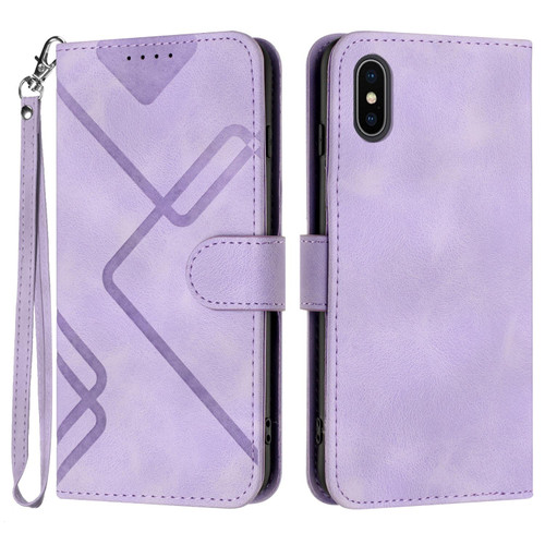 For iPhone X / XS Line Pattern Skin Feel Leather Phone Case(Light Purple)