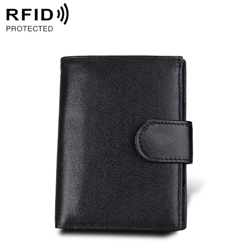 Antimagnet RFID Genuine Leather Wallet / Passport Package / Cowhide Card Slot for man(Black)