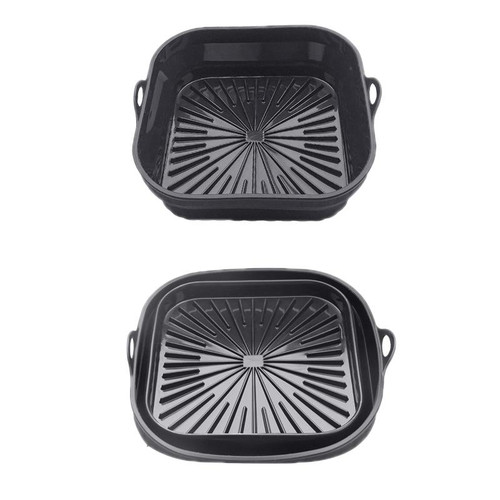 2pcs Air Fryer Grill Mat High Temperature Resistant Silicone Baking Tray, Specification: Square Black
