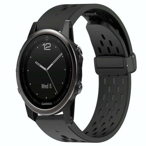 For Garmin Fenix 5S 20mm Folding Buckle Hole Silicone Watch Band(Black)