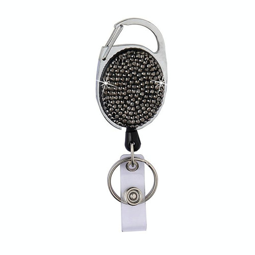 Ceramic Clay Pull Buckle Metal Retractable Keychain Document Buckle(Shiny Black)