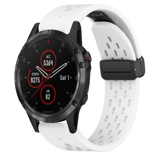 For Garmin Fenix 5 Plus 22mm Folding Buckle Hole Silicone Watch Band(White)