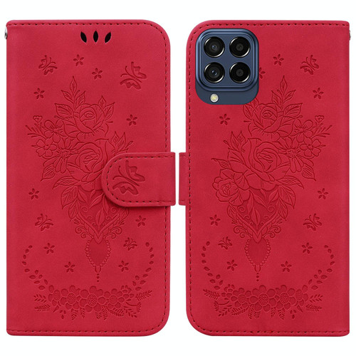 For Samsung Galaxy M53 5G Butterfly Rose Embossed Leather Phone Case(Red) For Samsung Galaxy M53 5G Butterfly Rose Embossed Leather Phone Case(Red)
